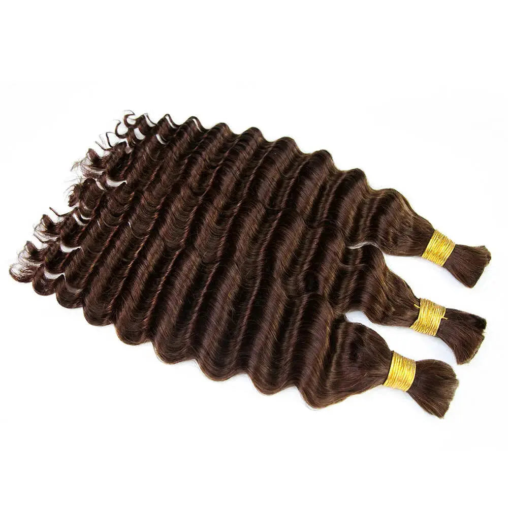 Double Drawn Brown Deep Wave Bulk Hair HBL Hair Extensions Bulk Hiar