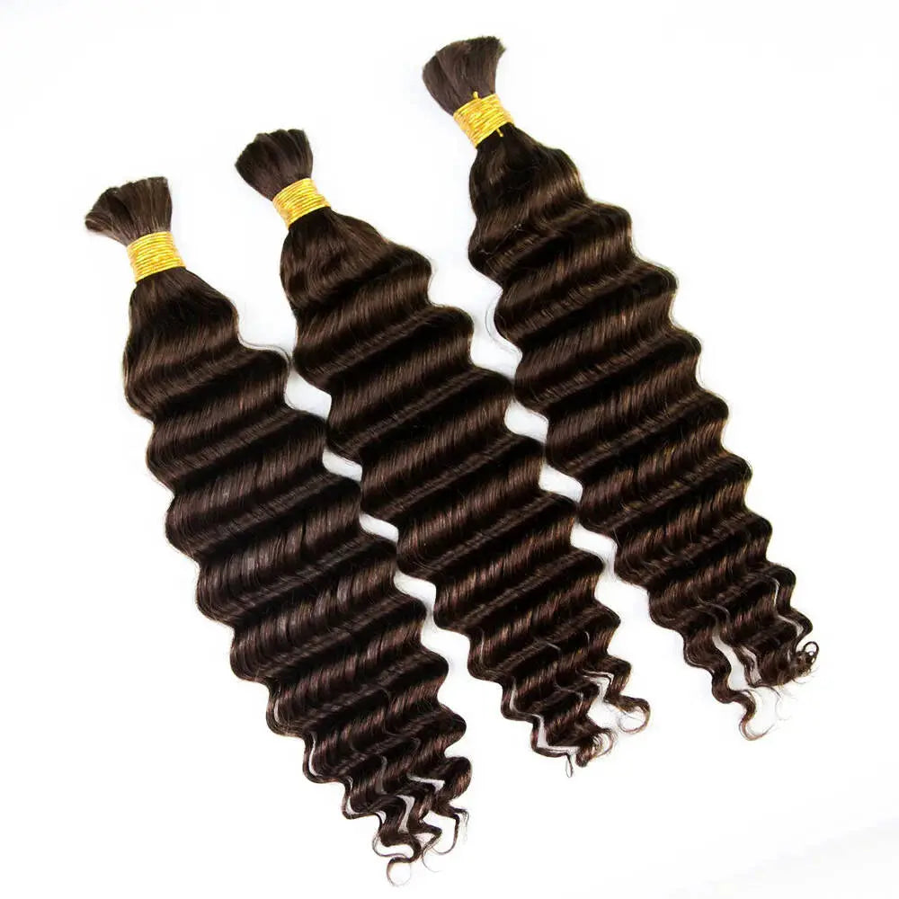 Double Drawn Brown Deep Wave Bulk Hair HBL Hair Extensions Bulk Hiar