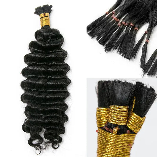 Double Drawn Bulk Pre-Divided Deep Wave HBL Hair Extensions Bulk Hiar