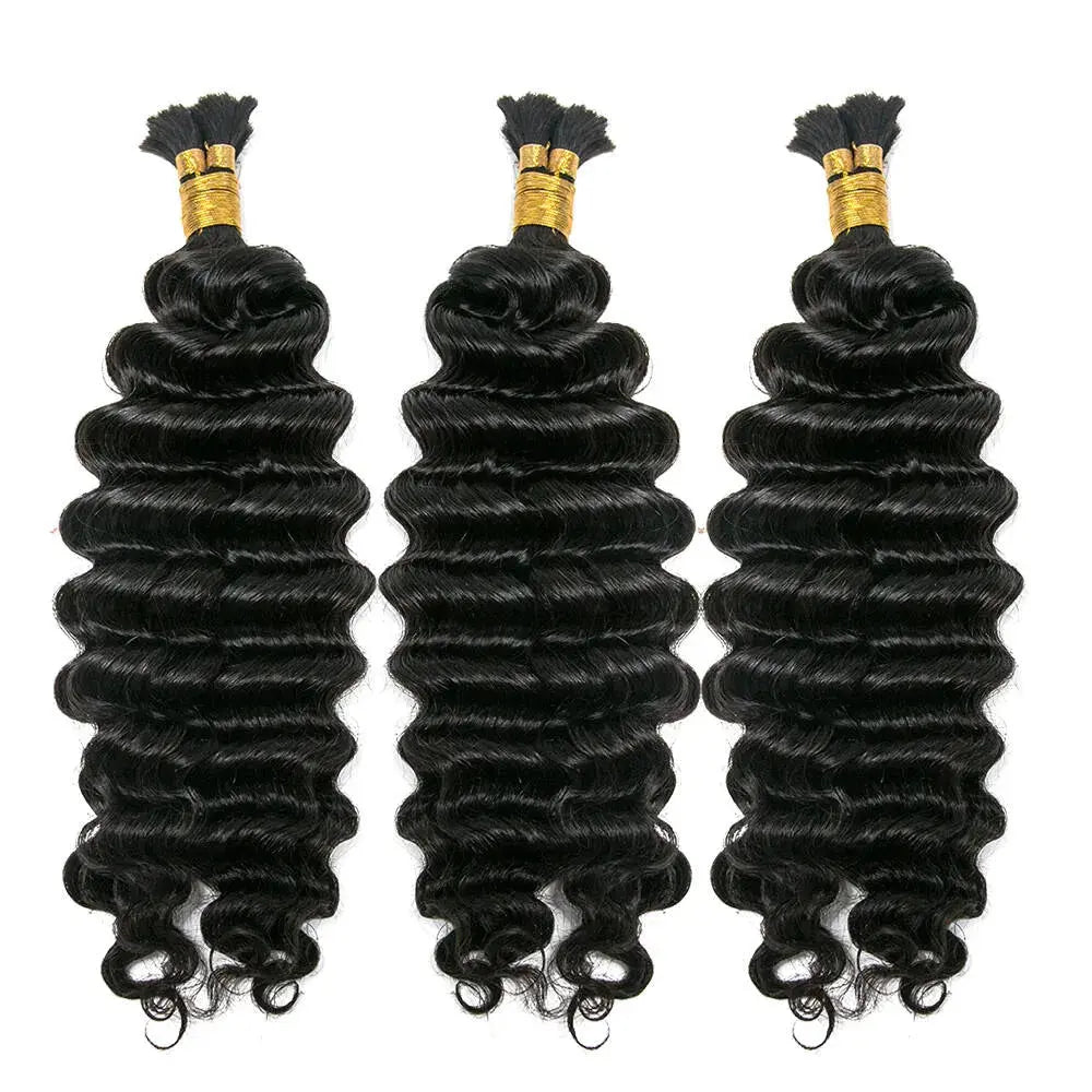 Double Drawn Bulk Pre-Divided Deep Wave HBL Hair Extensions Bulk Hiar