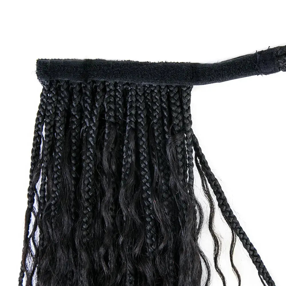 Goddess Boho Braids Ponytail With Human Hair Curls - HBL Hair Extensions