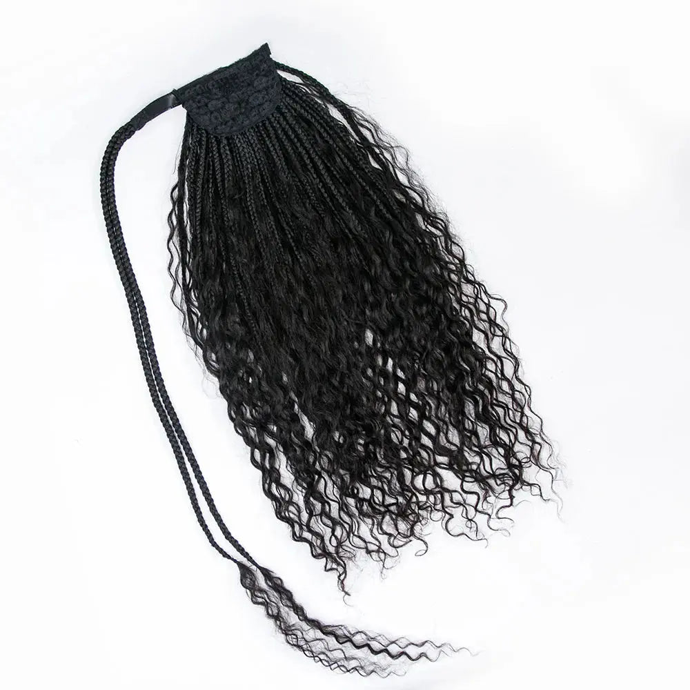 Goddess Boho Braids Ponytail With Human Hair Curls - HBL Hair Extensions