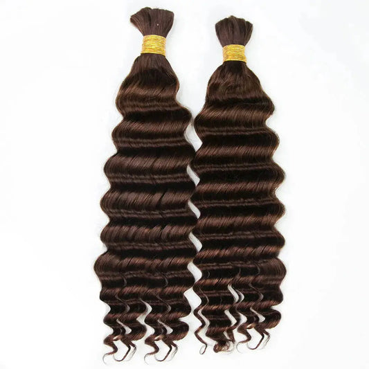 Double Drawn Brown Deep Wave Bulk Hair HBL Hair Extensions Bulk Hiar
