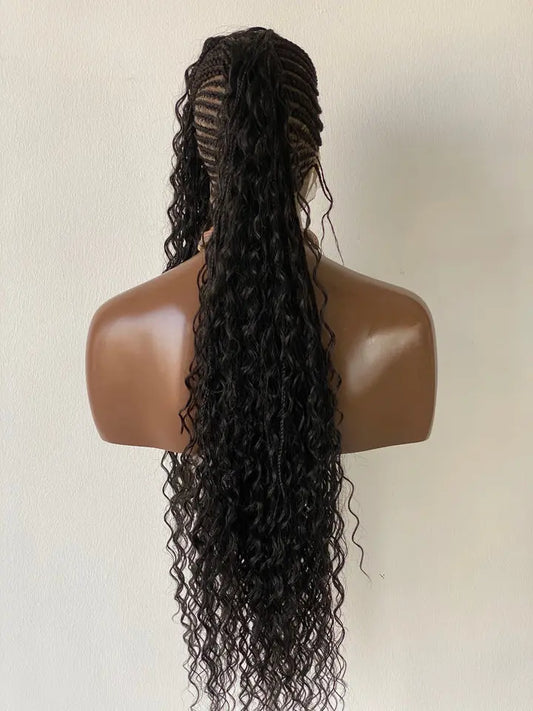 Full Lace Mohawk Wig - Human Hair, Curly Boho Style with Cornrows HBL Hair Extensions