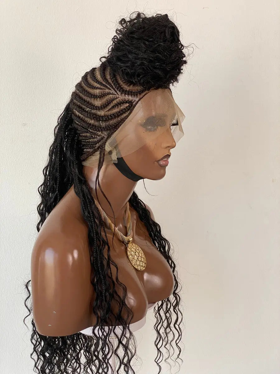 Full Lace Wig Mohawk Human hair curl boho Cornrow HBL Hair Extensions