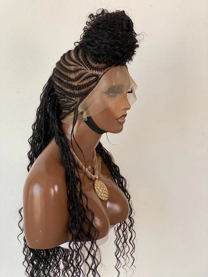 Full Lace Wig Mohawk Human hair curl boho Cornrow HBL Hair Extensions