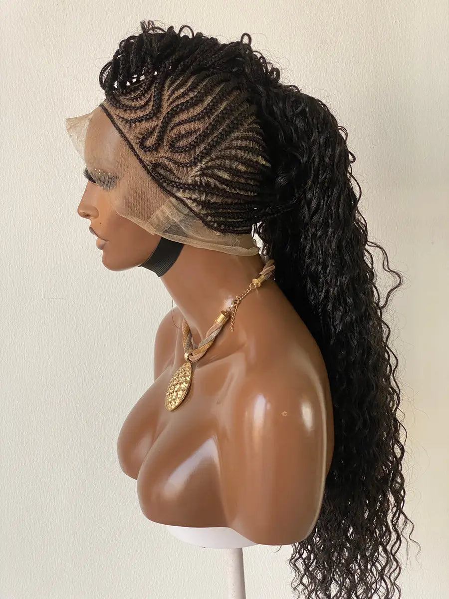 Full Lace Wig Mohawk Human hair curl boho Cornrow HBL Hair Extensions