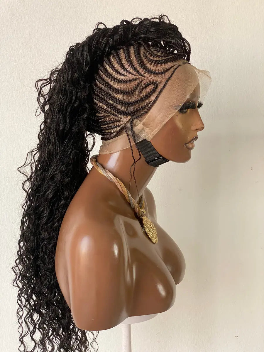 Full Lace Wig Mohawk Human hair curl boho Cornrow HBL Hair Extensions