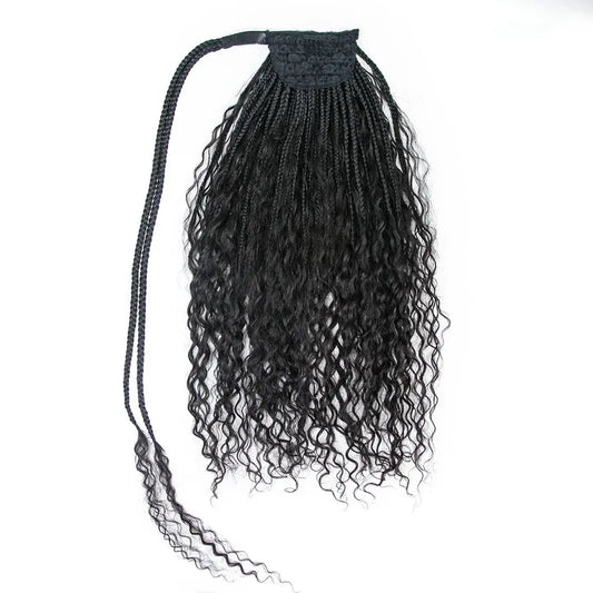 Goddess Boho Braids Ponytail With Human Hair Curls - HBL Hair Extensions