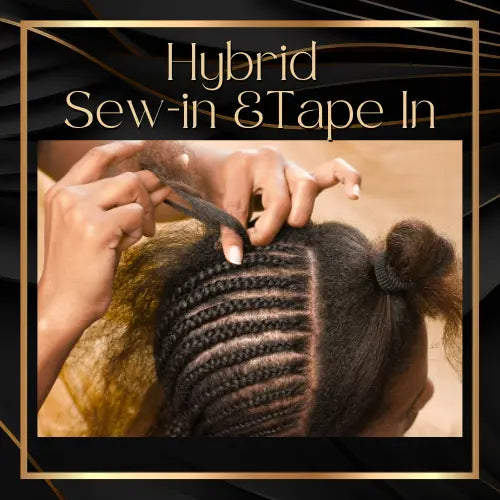 Hybrid Sew-in & Tape-In Installation HBL Hair Extensions Hair Service, Hybrid extensions, Braidless weave