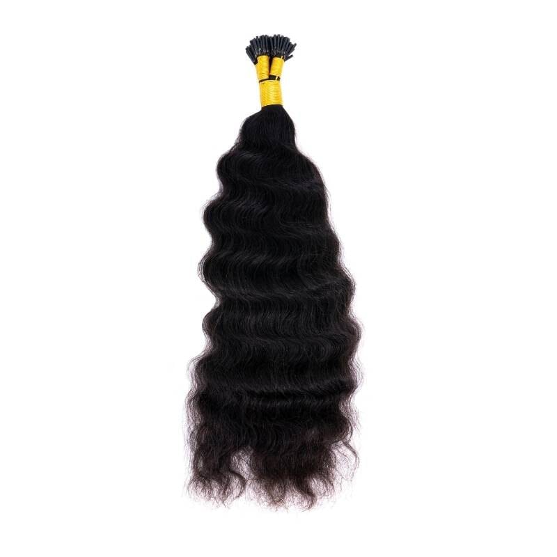 Indian Curly Natural Black I-Tip HBL Hair Extensions 