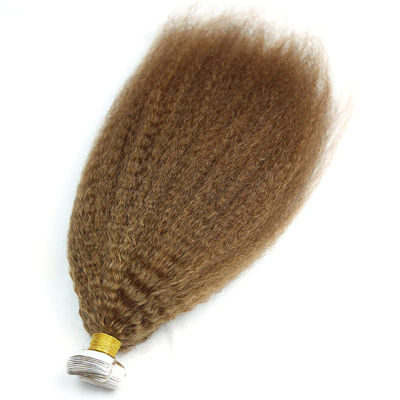 Honey Brown Kinky Straight Tape In HBL Hair Extensions 14 Natural 