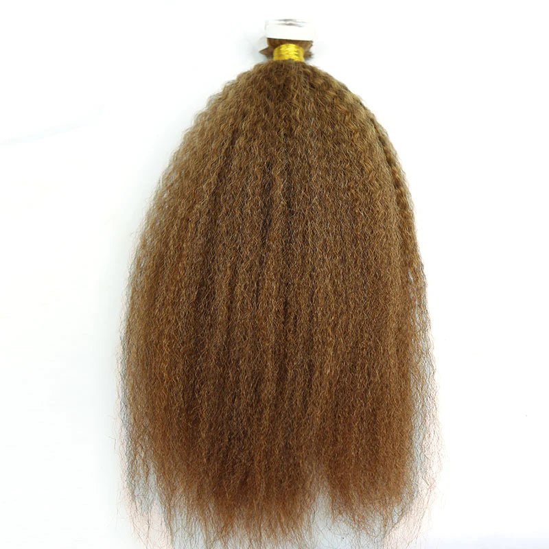 Honey Brown Kinky Straight Tape In HBL Hair Extensions 16 Natural 